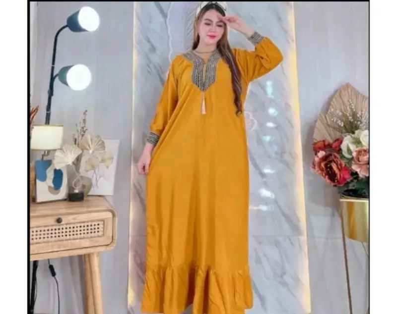 GAMIS TERBARU 2025 DRESS SULTAN MASA KINI//dress abaya sultan// gamis midi muslim Wanita Dewasa Dewasa Remaja Pesta Maxi Mewah Lebaran Kondangan Rayon Syari Crinkle 2