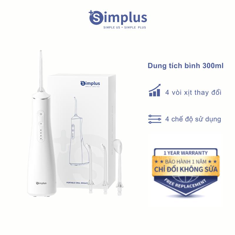 SimplusVN Máy Tăm Nước Không Dây Bình Nước Lớn 300mL CYQH003, 4 Chế Độ 4 Vòi Xịt, Dùng Liên Tục Tới 5 Ngày, Sạc Type-C, Tiện Dụng Mang Theo, Chế Độ Nhắc Nhở Thông Minh Bảo Hành 1 Năm Chỉ Đổi Không Sửa