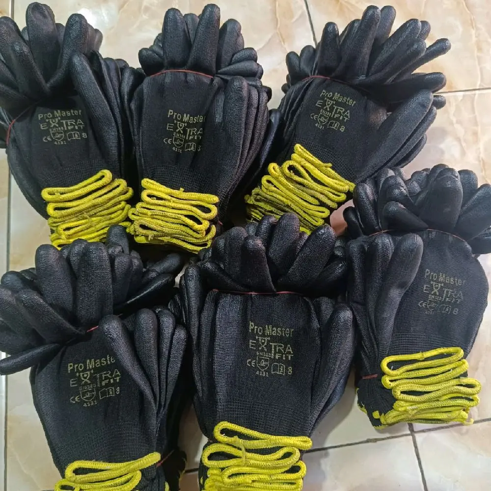 Pro Master Sarung Tangan Extra Fit Hitam dengan Tali Kuning untuk Kegiatan Kerja - Hitam