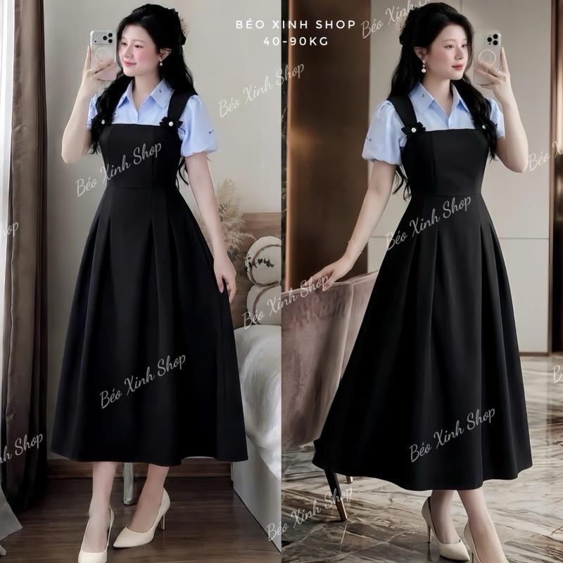 Đầm Nữ Bigsize Vải Tuyết Mưa Phối Sơ Mi Sọc Nơ Size 40-90kg Béo Xinh Shop - B.1811