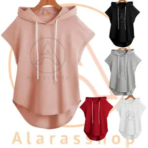 atasan olahraga oval hoddie tanpa lengan Abu Wanita Kaos Sport