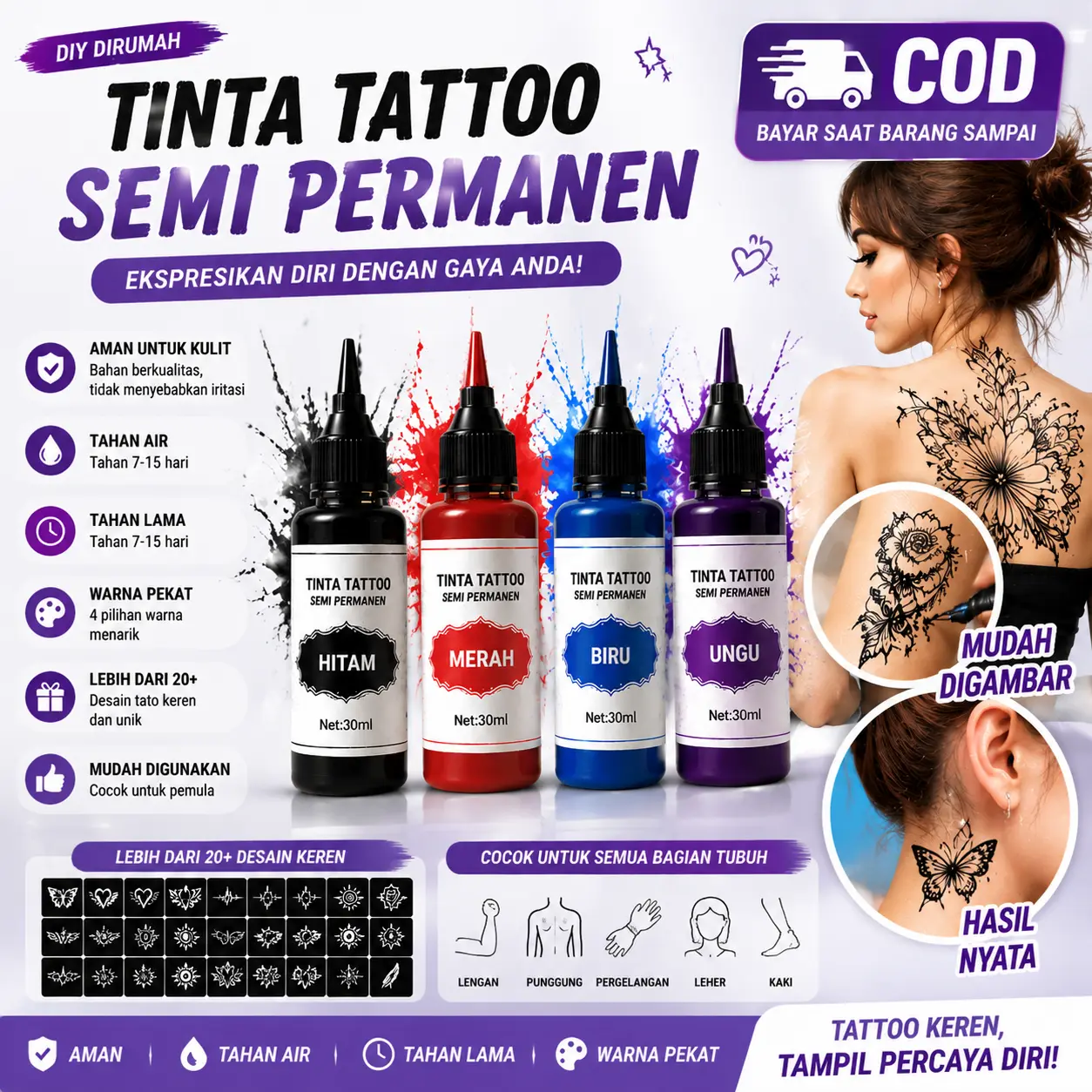 Set Tato Sementara DIY 4 Warna – Ratusan Pilihan Desain Unik untuk Remaja, Aman dan Mudah Digunakan, Tahan Hingga 10 Hari