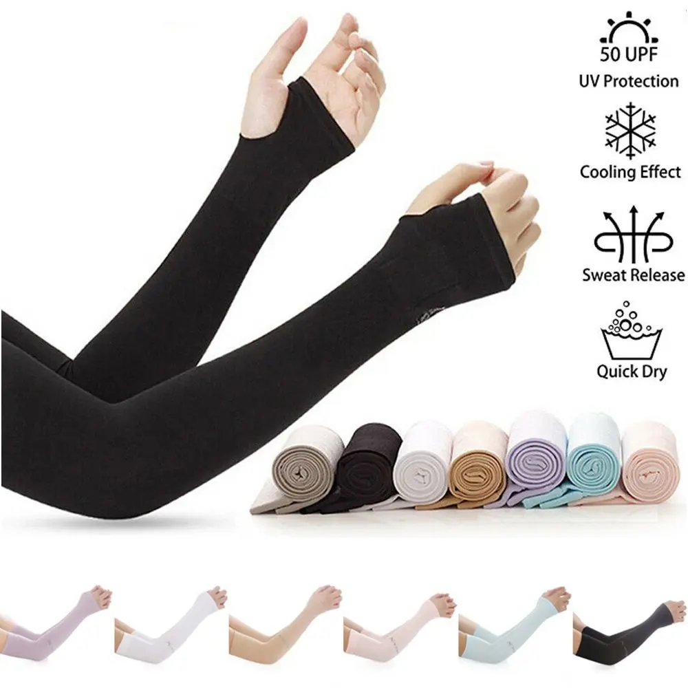 Fishing Cooling Thin Ice Sleeves Long-sleeved Glove Repel Mosquitoes Long Arm Sleeves Driving Sun Protection Gloves Sun UV Protection Hand Cover Women Sunscreen Sleeves Half Finger Sleeves