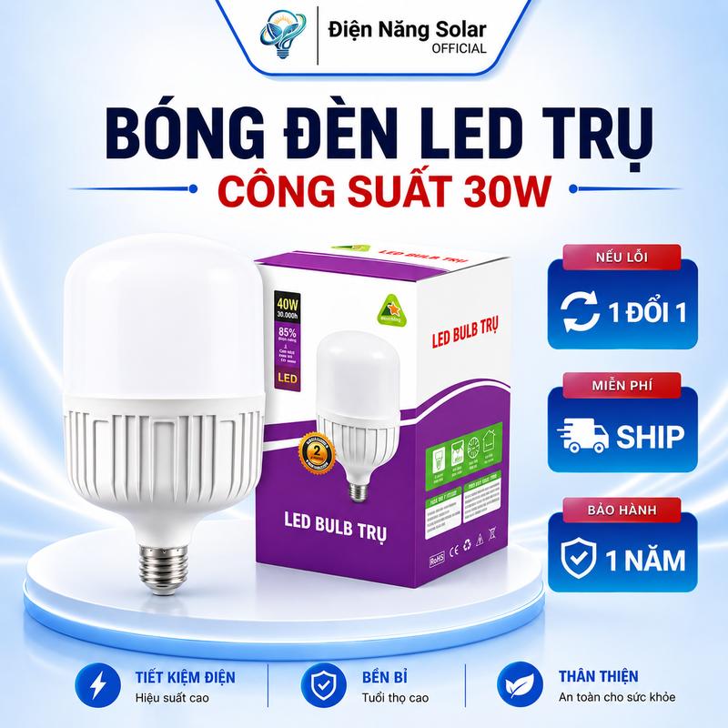 Bóng đèn LED công suất 30W ánh sáng mạnh, chống nước, bóng điện chiếu sáng trong nhà, ngoài trời, tuổi thọ lâu bền