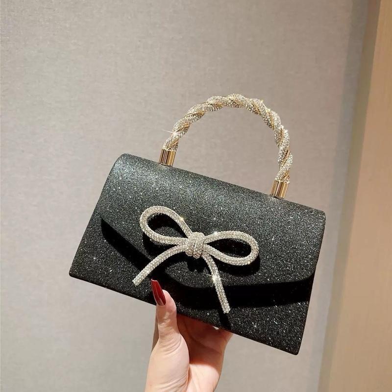 Túi Xách Nữ Đeo Chéo Xách Tay Nơ Đá Bling Bling - Đi Chơi Đi Tiệc Xách Tay Sang Trọng - Da Kim Tuyến Hoạ Tiết Sần Phong Cách Trẻ Trung Hàn Quốc KT:D20;C12;R6 cm KL:350g