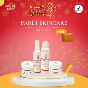 AMORGIA SKIN - 1 PAKET SKINCARE FOR ALL SKIN (facial wash + face toner + daycream + nightcream) FREE POUCH (Wajah Perawatan Muka Mencerahkan) [Pencerah Hitam Pelembab Berjerawat]