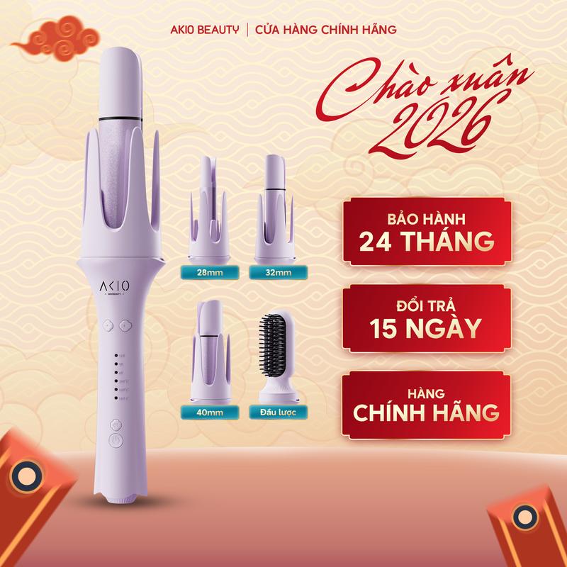 Máy uốn tóc tạo kiểu xoăn tự động AKIO 3 trục thay đổi đường kính uốn 28mm 32mm và đầu lược hỗ trợ bảo hành 2 năm