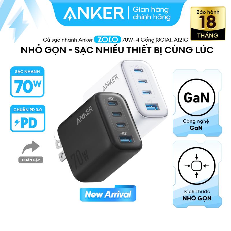 Zolo 70W Củ sạc nhanh Anker Zolo 70W | 4 cổng sạc 4 thiết bị cùng lúc 3 cổng USB-C & 1 cổng USB-A | Công nghệ phân bổ thông minh | Chân gập gọn nhẹ | Hỗ trợ sạc nhanh đa thiết bị | Dành cho Samsung - iPhone15 16 17 - Macbook – A121C