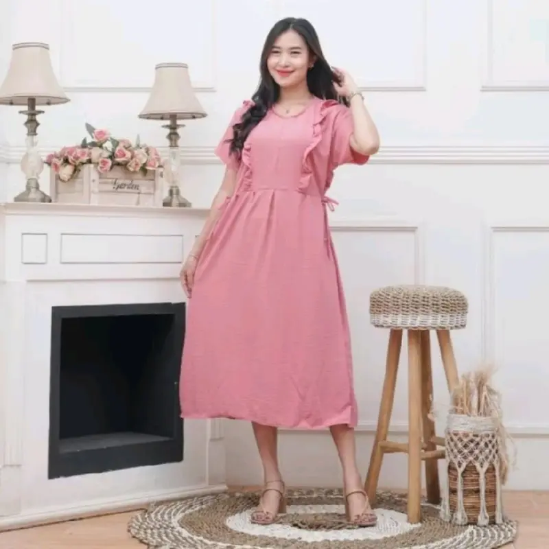 Paket Usaha 100 Ribu Dapat 3 PCS Daster Cringkel Busui Daster polos Terbaru kekinian Daster Dewasa kancing Dress Crinkle Airflow Wanita Panjang bunga Samping Midi dessy 4
