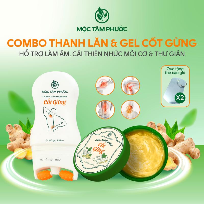   Combo 1 Thanh Lăn 100ml + 1 Hủ 100ml  Gel Massage Cốt Gừng Mộc Tâm Phước - Xoa Bóp Hỗ Trợ Thư Giãn Làm Ấm Cơ Cải Thiện Nhức Mỏi Cổ Vai Gáy 