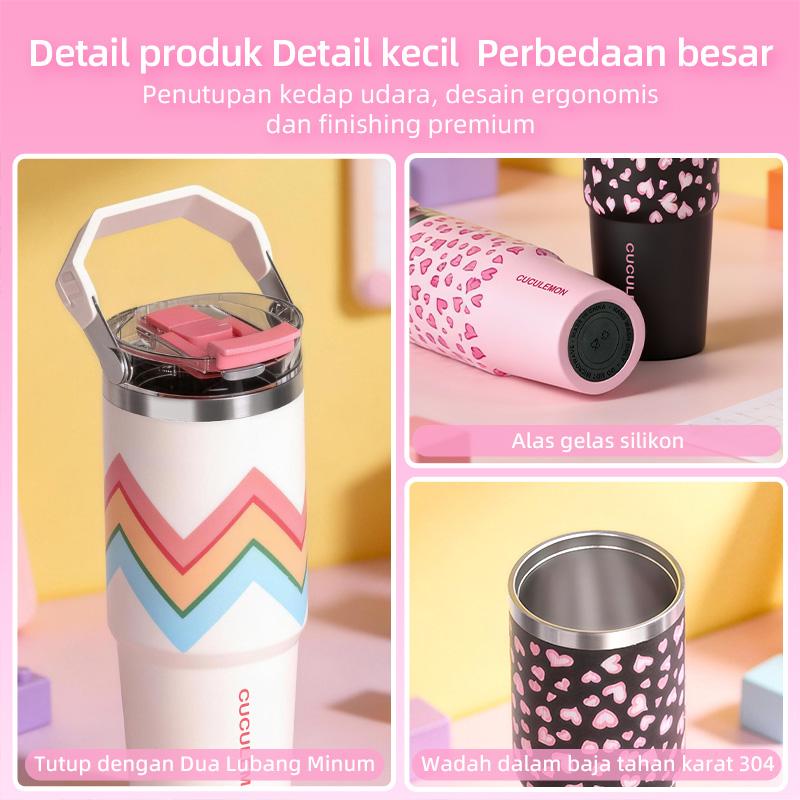 Cuculemon Tumbler 1L Stainless Aesthetic Kapasitas Besar Botol Minum Kopi Vacuum Tahan Panas Dingin 24 Jam lucu Termos Insulated Mug