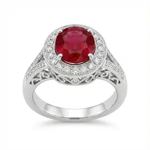 EWC01R Cincin merah buatan khusus dengan hiasan batu rubi alami Eropa dan Amerika, hadiah ulang tahun untuk istri.