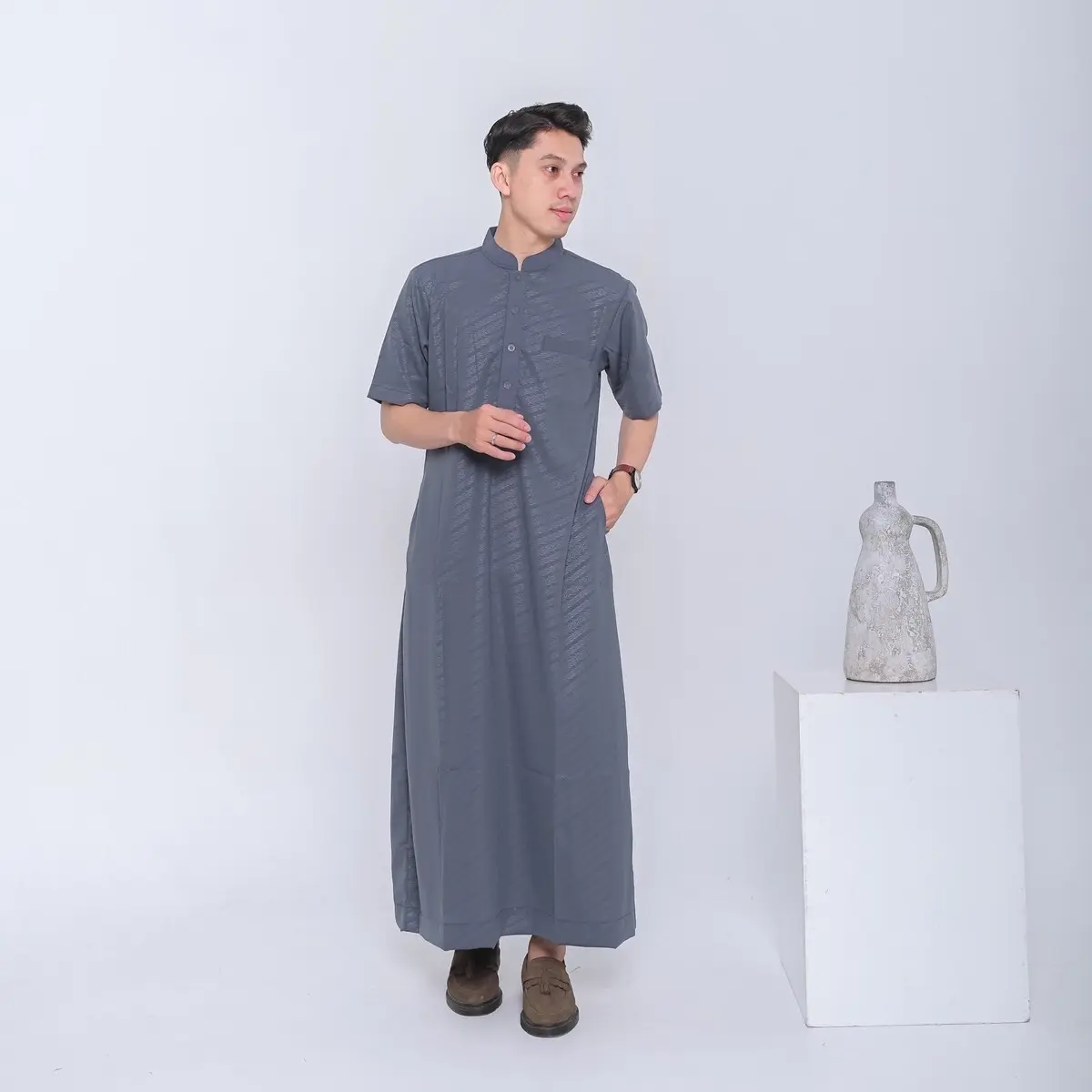 Adhabasic - Jubah Slimfit Emboss Batik tangan pendek Pria