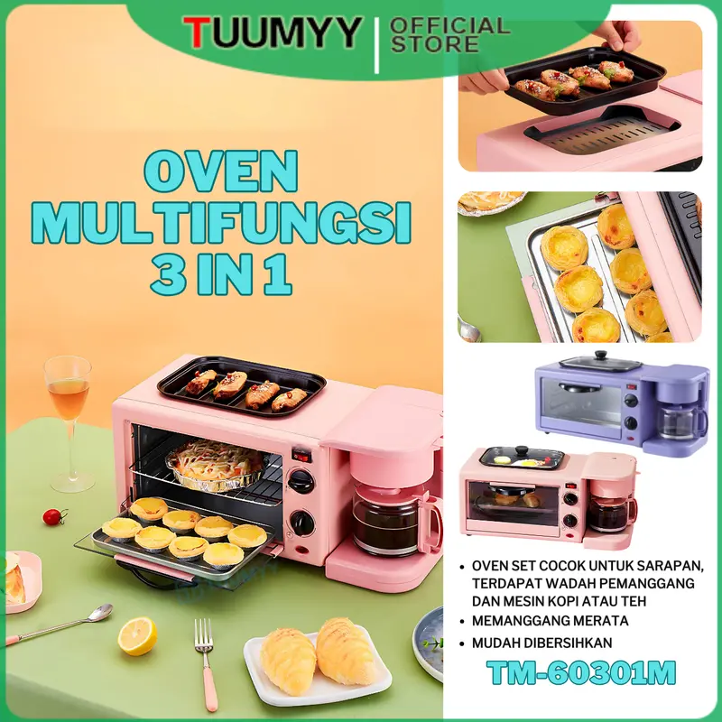 [COD] BREAKFAST MAKER / OVEN 3IN1 MULTIFUNGSI GRILL PAN, MESIN KOPI / TEH, PEMANGGAN PIZZA KUE ROTI TM-60301M 0