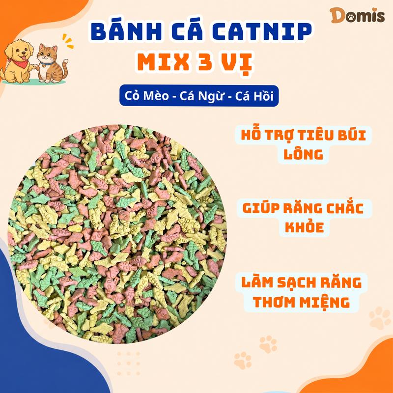 ( Túi 50gr) Bánh Cá Catnip Giảm Stress Tiêu Búi Lông, Sạch Răng, Thơm Miệng - Domispet