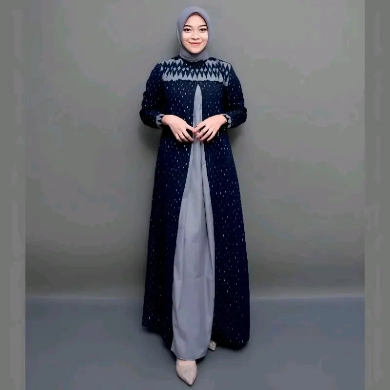 gamis tenun raya midnight blue preeweeding 2