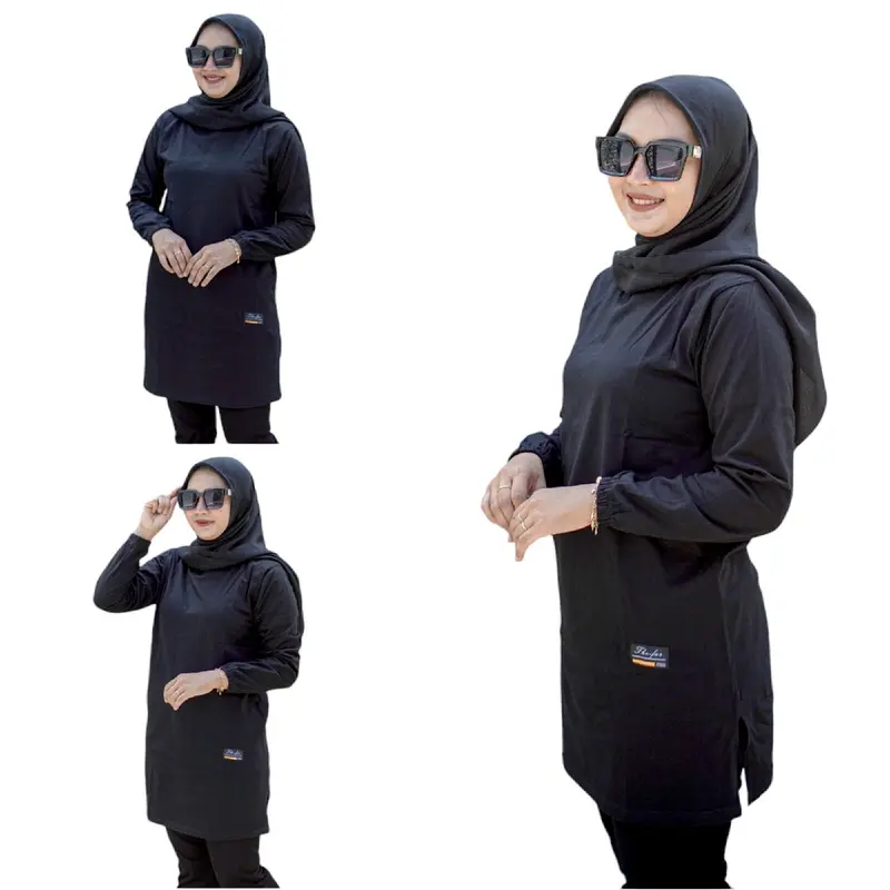 TUNIK POLOS 01 TUNIK JUMBO ATASAN KAOS WANITA LENGAN PANJANG KERUT PAKAI KARET JAHITAN BAWAH BELAH PINGGIR Katun combed dewasa Polos Muslim Oversize Basic Tebal Tebal 2