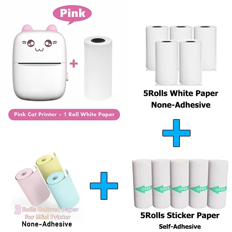Mini Photo Pocket Printer Portable Ink-free Thermal 57mm Sticker Trans Paper Wireless BT 200dpi Android IOS Printing Machine Gift for Girls or Boys
