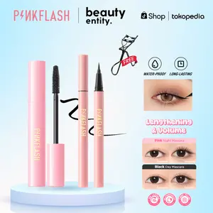 (FREE EYELASH CURLER) PINKFLASH 2Pcs Mascara +  Liquid Eyeliner #OhMyLine Bundle Set Black Volumizing Waterproof Lasting PFE01 + PFE08