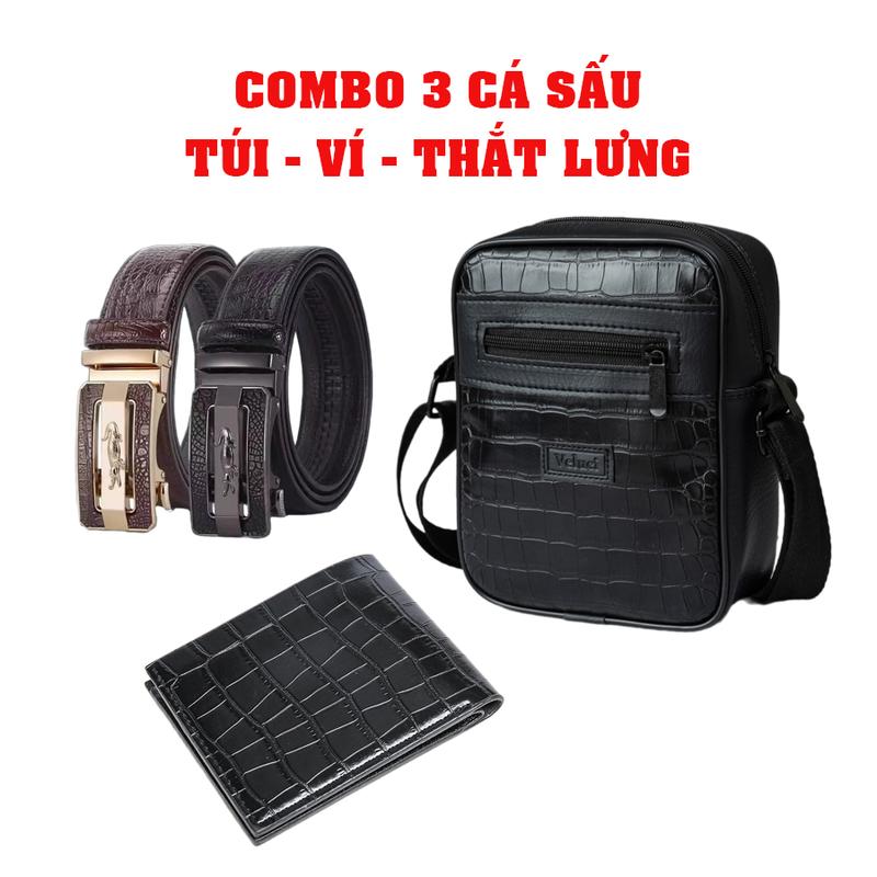 COMBO 3 Túi đeo chéo dáng đứng hoặc dáng ngang Veluci cao cấp mũ nam và thắt lưng thời trang F22S3