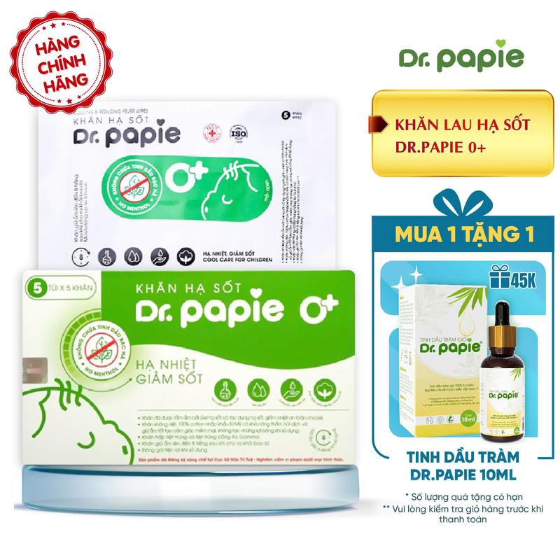 Dr.Papie - Khăn Lau Hạ Sốt Cho Bé Hạ Sốt An Toàn Nhanh Chóng Hiệu Quả Hộp 25 Cái khăn lau