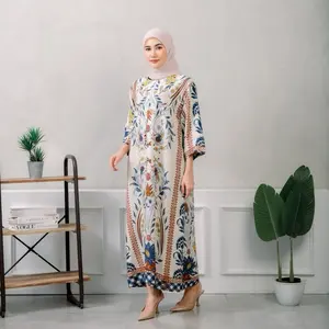 Mkmikayla Daster Kekinian Tangan 3/4 Katun Rayon Dress Motif Nyaman Lembut panjang wanita  Bumil Busui Friendly