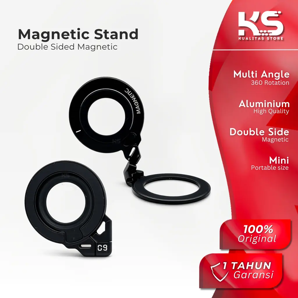 Phone Stand Magnetic Dual Side Aluminium Holder Hp Ring Tempel Magnet 360 Rotasi KSVA16