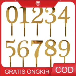 Akrilik Angka Emas Tebal 1.3mm – Topper Angka Nomor Rumah, Dekorasi Pesta, DIY Cake Topper, Tahan Pecah TOP033