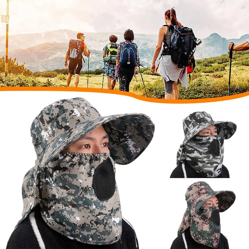 Fishing Hat Neck Flap Full Face Cover Hat Anti Mosquito Camping Hat Cap UV Waterproof Z4Q2