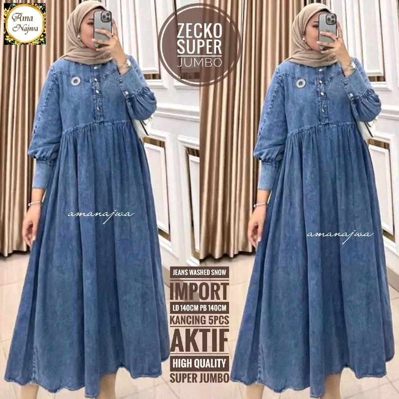 Dress gamis jeans jumbo LD 120&140cm Wanita 1