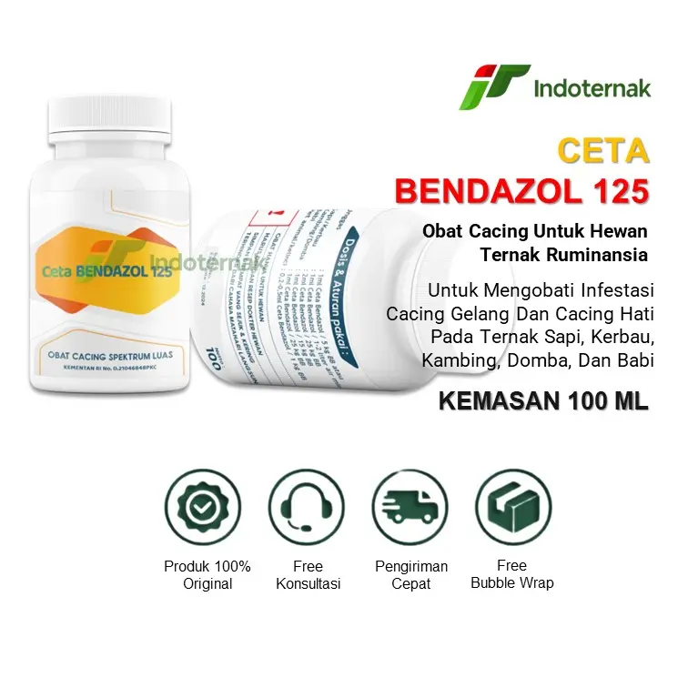 CETA BENDAZOL 125 - Obat Cacing Untuk Hewan Ternak Ruminansia 100ML obat cacing sapi