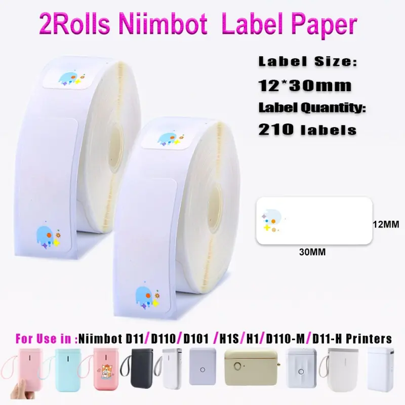 Niimbot Two Roll Label Papers Sticker Self-adhesive Waterproof Tear-resistant for D11 D101 D110 Mini Thermal Label Maker Printing Multifunctional