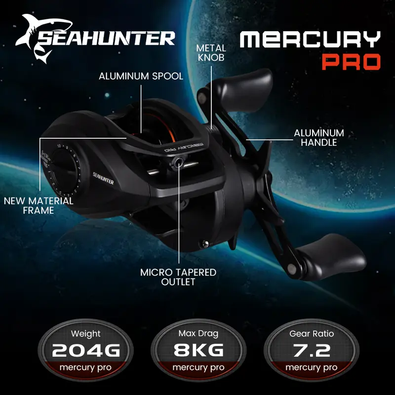 SEASIR x SEAHUNTER MERCURY Reel Pancing Baitcasting Fishing Reel, Drag Clicker, 5+1 BB Ball Bearings, 7.2:1 Gear Ratio, 8kg Max Drag, 10-level Magnetic Brake System with 8pcs N52 magnet Bait Casting Reel BC #RYOBISEASIR reel Ikan Roda Umpan 8