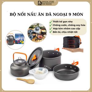 Bộ Nồi Nấu Ăn Dã Ngoại 9 Món Có Ấm Nước, Nồi-Chảo Dã Ngoại, Chất Liệu Hợp Kim Nhôm Cao Cấp, Nhỏ Gọn Nhẹ Tiện Dụng-Camping Nam Đi Cắm Trại -[DCP23] Picnic