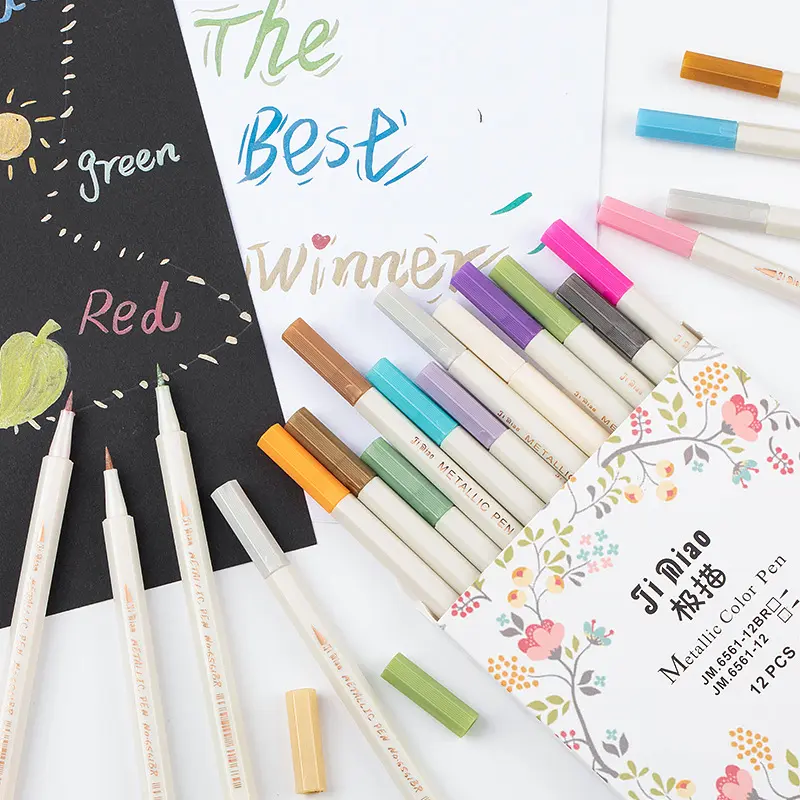 12colors Metallic Brush Marker Pen Soft Brush Calligraphy Pen DIY Drawing Sketch Art Supplies