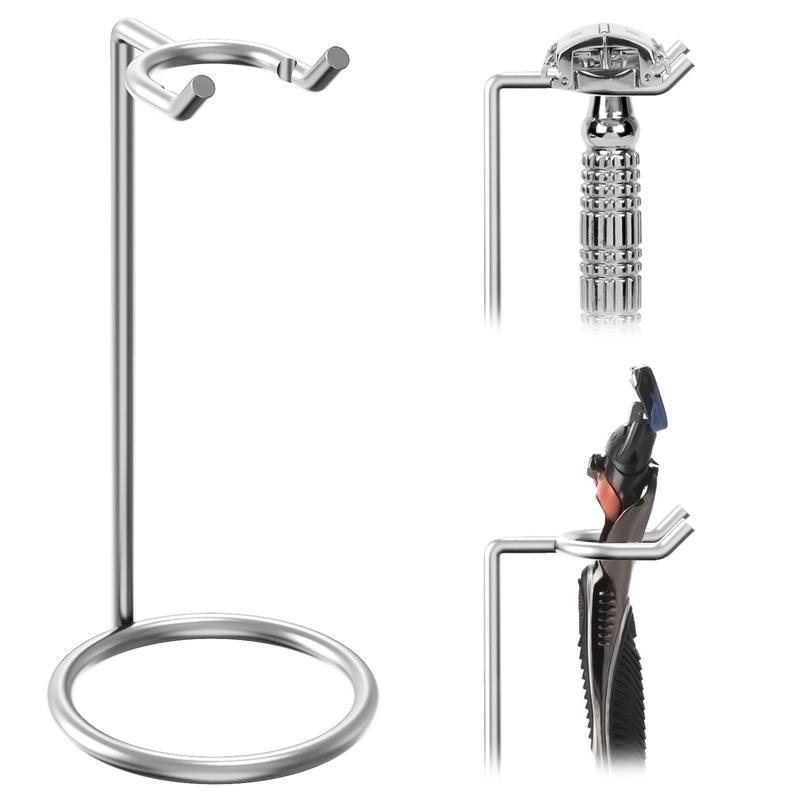 Product Introduction of Stainless Steel Safety Razor Stand, Shaving Razor Holder, Deluxe Men's Travel Shaver Stand, Compatible with Long Handle Safety Razor, Fusion 5, ProShield, Mach 3 (Silver/Polished Chrome) 7