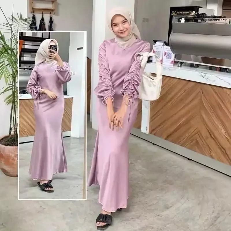 DRESS KEKINIAN DARLA SILK SATIN,DRESS KONDANGAN,GAUN PESTA Serut