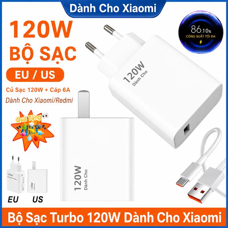 Dành Cho Xiaomi Redmi POCO Bộ Sạc Siêu Nhanh HyperCharge 120W Max Kèm Cáp USB A…