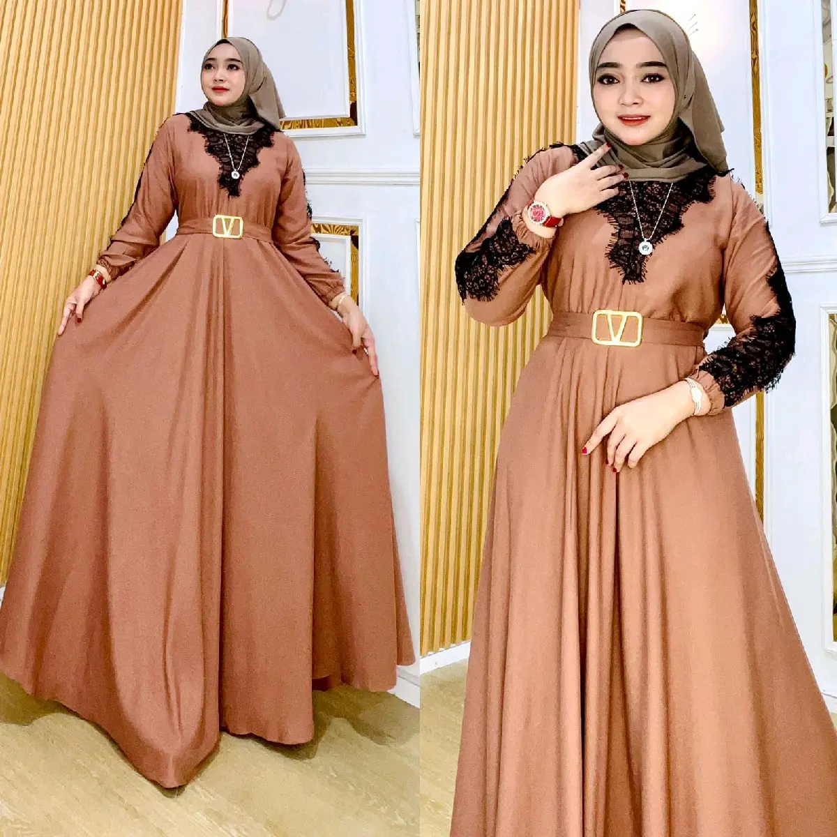 BAJU DRESS IKAT PINGGANG TERBARU BAHAN KATUN PREMIUM Gamis