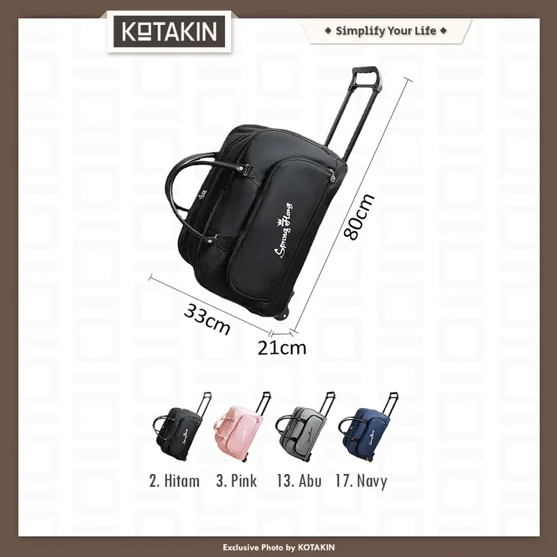 KOTAKIN Tas Travel Troli Trolley Bag Kabin Pakaian Duffel Roda Besar Foldable Lipat Portable 6
