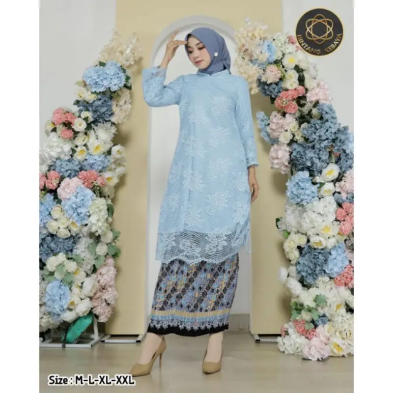 ( COD ) Kebaya Tunik Serut Brukat Full Bordir 100% realpict mewah / Tunik serut renda brukat balon model baju bodo lakbu lengan lonceng serut / Set Kebaya Tradisional / Kebaya Kondangan / Kebaya Pesta / Tunik Serut / Renda / Bridesmaid 3