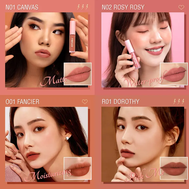 [Official] PINKFLASH OhMyKiss 3pcs Soft Matte Finish VE Moisturising Long-lasting Waterproof Non-sticky Liquid Lipstick Makeup Set liptint set lasting  gloss 5