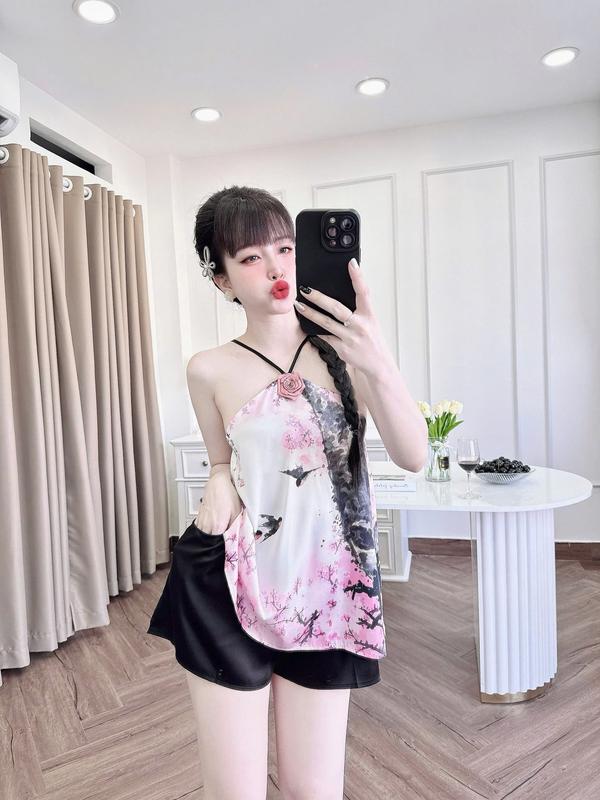 yếm ngủ mặc nhà, đồ bộ ngủ dễ thương mát mẻ vải katin mềm mát DN168