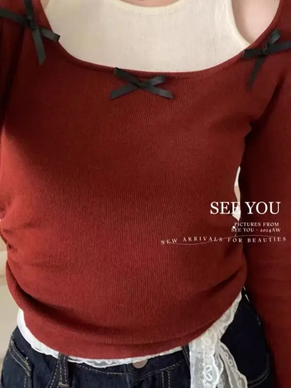 [PREMIUM]Berynette 0335 - Korean Knit Top - Baju Rajut Wanita Lengan Panjang - Long Sleeve Knitwear Atasan maroon 6