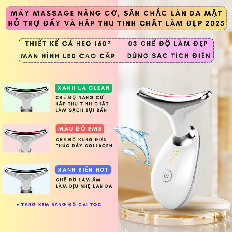 Máy Massage Nâng Cơ Mặt Tạo V-Line Đẩy Tinh Chất Làm Đẹp - Thiết Kế Cá Heo 160° Màn Hình LED Cao Cấp 3 Chế Độ Chức Năng