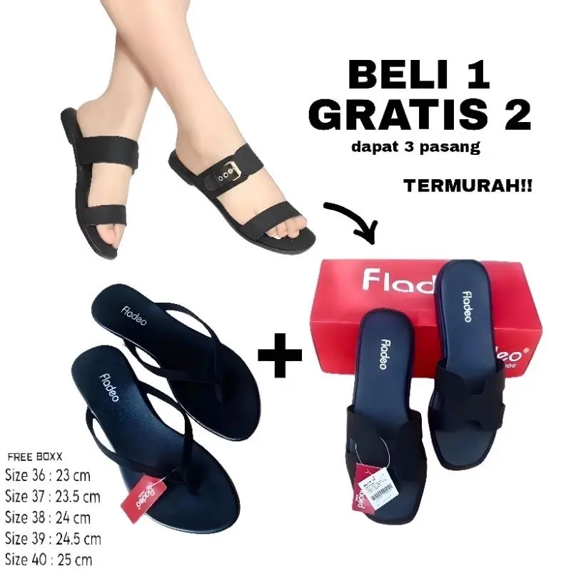 Big Ramadan Sale!! Beli 1 Gratis 2 Sandal Wanita fladeo Sendal Slop Jepit Wanita Kekinian Terbaru Cewek Perempuan