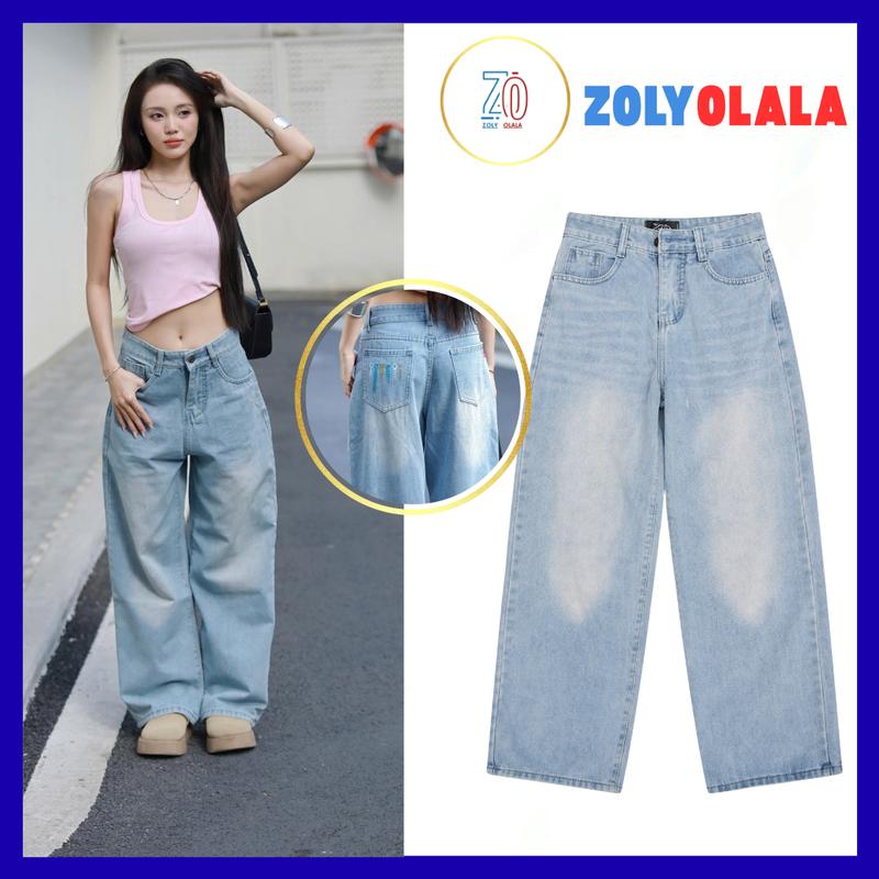 Quần Jeans Nữ ZOLY OLALA - Ống Rộng ZO607 Cạp Cao Tôn Dáng Nâng V3 Chất Liệu Jean Dày Dặn đứng form Phù Hợp Mix Đa Dạng Với Croptop Baby Tee Áo 3 Lỗ Áo Ống - Tặng Nút Lò Xo
