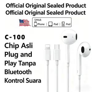 Headset Kabel C-100 Chip Asli | Support Type-C & Lightning | Kontrol Suara Plug & Play Tanpa Bluetooth | Untuk Phone Pad Pod