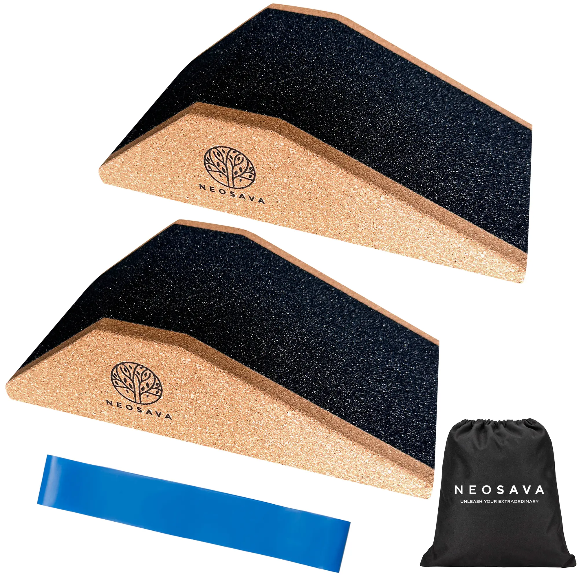 NEOSAVA Cork Squat Wedge Block Set Papan Slant Yoga Board Fitness Stretching Foot Pijakan Kaki Powerlifting Bodybuilding Strength Portable Alat Terapi Fisik Plantar Fasciitis
