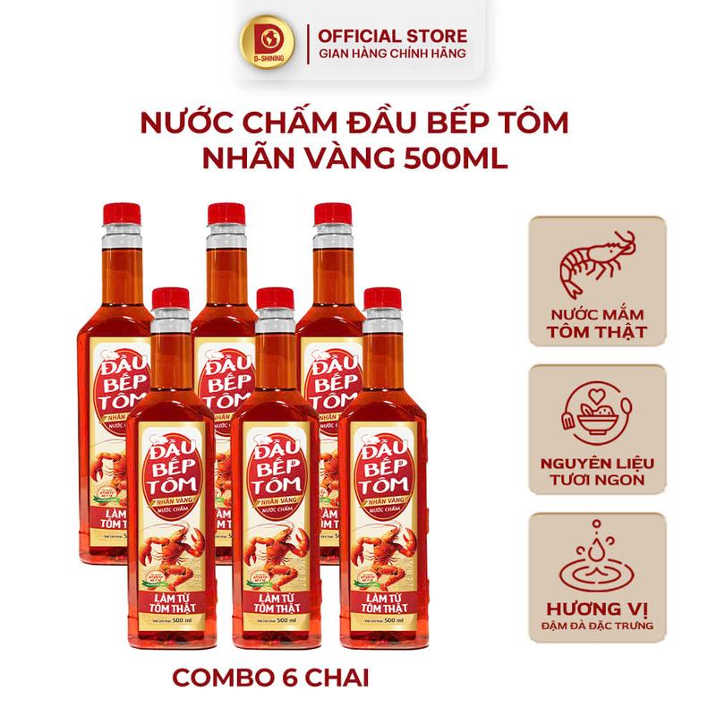 Combo 6 Nước chấm (Sản Xuất Chuẩn ISO 22000:2018) Đầu Bếp Tôm Nhãn vàng 500ml - thành phần từ tôm thật hương vị nước mắm thơm ngon phù hợp cả Nấu và Chấm DFS-14